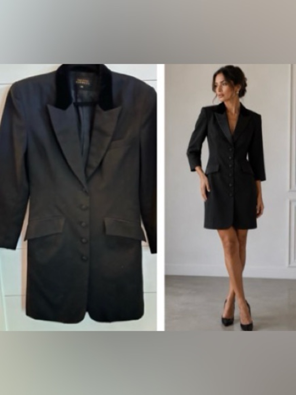 VINTAGE EXPRESS S Tuxedo black midi woman poly wool blazer dress Modern Prep